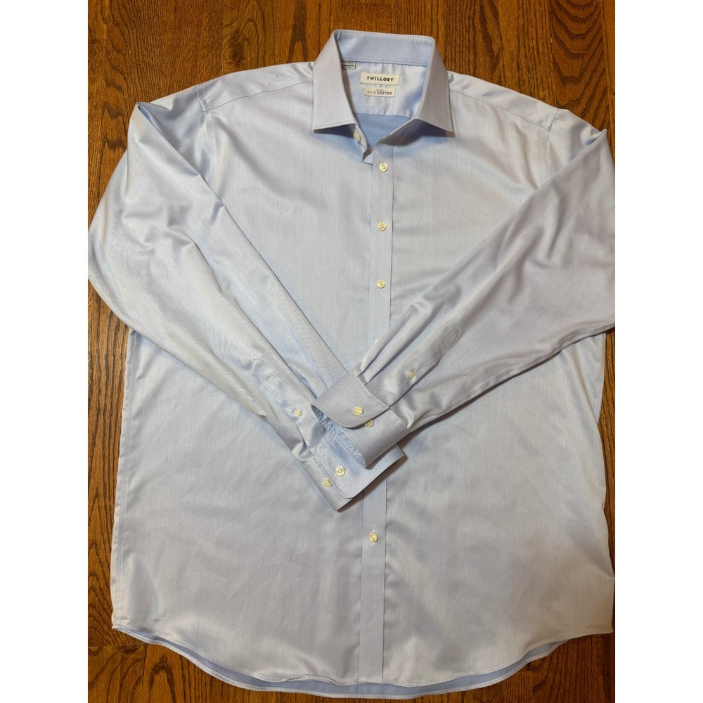 Twillory Safe Cotton Non-Iron Dress Shirt Light Blue Traditional Fit 17.5 36/37
